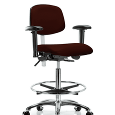 Class 100 Vinyl Clean Room Chair - High Bench Height with Adjustable Arms, Chrome Foot Ring, & Casters in Burgundy Trailblazer Vinyl - NCR-VHBCH-CR-T0-A1-CF-CC-8569