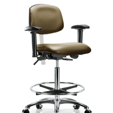 Class 100 Vinyl Clean Room Chair - High Bench Height with Adjustable Arms, Chrome Foot Ring, & Casters in Taupe Supernova Vinyl - NCR-VHBCH-CR-T0-A1-CF-CC-8809