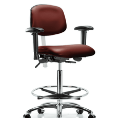 Class 100 Vinyl Clean Room Chair - High Bench Height with Adjustable Arms, Chrome Foot Ring, & Casters in Borscht Supernova Vinyl - NCR-VHBCH-CR-T0-A1-CF-CC-8815