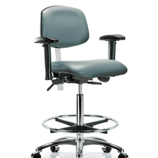 Class 100 Vinyl Clean Room Chair - High Bench Height with Adjustable Arms, Chrome Foot Ring, & Casters in Storm Supernova Vinyl - NCR-VHBCH-CR-T0-A1-CF-CC-8822