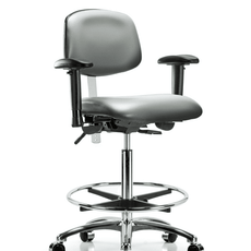 Class 100 Vinyl Clean Room Chair - High Bench Height with Adjustable Arms, Chrome Foot Ring, & Casters in Sterling Supernova Vinyl - NCR-VHBCH-CR-T0-A1-CF-CC-8840