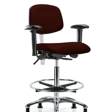 Class 100 Vinyl Clean Room Chair - High Bench Height with Adjustable Arms, Chrome Foot Ring, & Stationary Glides in Burgundy Trailblazer Vinyl - NCR-VHBCH-CR-T0-A1-CF-RG-8569