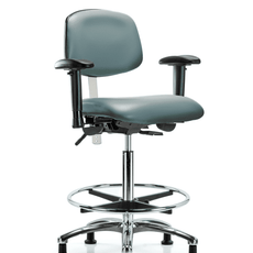 Class 100 Vinyl Clean Room Chair - High Bench Height with Adjustable Arms, Chrome Foot Ring, & Stationary Glides in Storm Supernova Vinyl - NCR-VHBCH-CR-T0-A1-CF-RG-8822