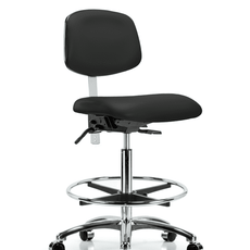 Class 100 Vinyl Clean Room Chair - High Bench Height with Seat Tilt, Chrome Foot Ring, & Casters in Black Trailblazer Vinyl - NCR-VHBCH-CR-T1-A0-CF-CC-8540