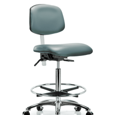 Class 100 Vinyl Clean Room Chair - High Bench Height with Seat Tilt, Chrome Foot Ring, & Casters in Storm Supernova Vinyl - NCR-VHBCH-CR-T1-A0-CF-CC-8822