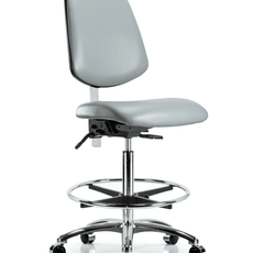 Class 100 Vinyl Clean Room Chair - High Bench Height with Medium Back, Chrome Foot Ring, & Casters in Dove Trailblazer Vinyl - NCR-VHBCH-MB-CR-T0-A0-CF-CC-8567