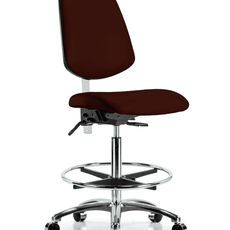 Class 100 Vinyl Clean Room Chair - High Bench Height with Medium Back, Chrome Foot Ring, & Casters in Burgundy Trailblazer Vinyl - NCR-VHBCH-MB-CR-T0-A0-CF-CC-8569