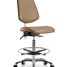 Class 100 Vinyl Clean Room Chair - High Bench Height with Medium Back, Chrome Foot Ring, & Casters in Taupe Trailblazer Vinyl - NCR-VHBCH-MB-CR-T0-A0-CF-CC-8584