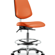 Class 100 Vinyl Clean Room Chair - High Bench Height with Medium Back, Chrome Foot Ring, & Casters in Orange Kist Trailblazer Vinyl - NCR-VHBCH-MB-CR-T0-A0-CF-CC-8613