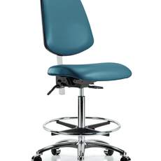 Class 100 Vinyl Clean Room Chair - High Bench Height with Medium Back, Chrome Foot Ring, & Casters in Marine Blue Supernova Vinyl - NCR-VHBCH-MB-CR-T0-A0-CF-CC-8801