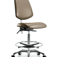 Class 100 Vinyl Clean Room Chair - High Bench Height with Medium Back, Chrome Foot Ring, & Casters in Taupe Supernova Vinyl - NCR-VHBCH-MB-CR-T0-A0-CF-CC-8809