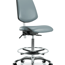 Class 100 Vinyl Clean Room Chair - High Bench Height with Medium Back, Chrome Foot Ring, & Casters in Storm Supernova Vinyl - NCR-VHBCH-MB-CR-T0-A0-CF-CC-8822