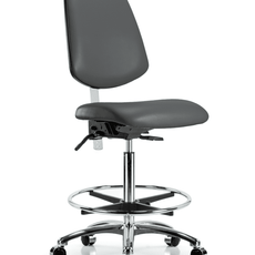 Class 100 Vinyl Clean Room Chair - High Bench Height with Medium Back, Chrome Foot Ring, & Casters in Carbon Supernova Vinyl - NCR-VHBCH-MB-CR-T0-A0-CF-CC-8823