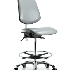 Class 100 Vinyl Clean Room Chair - High Bench Height with Medium Back, Chrome Foot Ring, & Casters in Sterling Supernova Vinyl - NCR-VHBCH-MB-CR-T0-A0-CF-CC-8840