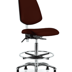 Class 100 Vinyl Clean Room Chair - High Bench Height with Medium Back, Chrome Foot Ring, & Stationary Glides in Burgundy Trailblazer Vinyl - NCR-VHBCH-MB-CR-T0-A0-CF-RG-8569