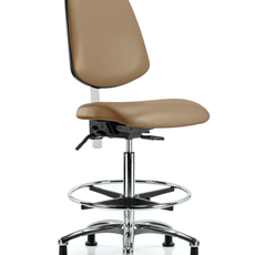Class 100 Vinyl Clean Room Chair - High Bench Height with Medium Back, Chrome Foot Ring, & Stationary Glides in Taupe Trailblazer Vinyl - NCR-VHBCH-MB-CR-T0-A0-CF-RG-8584