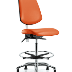 Class 100 Vinyl Clean Room Chair - High Bench Height with Medium Back, Chrome Foot Ring, & Stationary Glides in Orange Kist Trailblazer Vinyl - NCR-VHBCH-MB-CR-T0-A0-CF-RG-8613