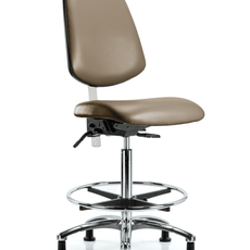 Class 100 Vinyl Clean Room Chair - High Bench Height with Medium Back, Chrome Foot Ring, & Stationary Glides in Taupe Supernova Vinyl - NCR-VHBCH-MB-CR-T0-A0-CF-RG-8809