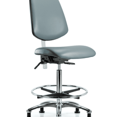 Class 100 Vinyl Clean Room Chair - High Bench Height with Medium Back, Chrome Foot Ring, & Stationary Glides in Storm Supernova Vinyl - NCR-VHBCH-MB-CR-T0-A0-CF-RG-8822