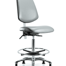 Class 100 Vinyl Clean Room Chair - High Bench Height with Medium Back, Chrome Foot Ring, & Stationary Glides in Sterling Supernova Vinyl - NCR-VHBCH-MB-CR-T0-A0-CF-RG-8840