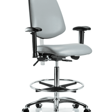 Class 100 Vinyl Clean Room Chair - High Bench Height with Medium Back, Adjustable Arms, Chrome Foot Ring, & Casters in Dove Trailblazer Vinyl - NCR-VHBCH-MB-CR-T0-A1-CF-CC-8567