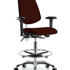 Class 100 Vinyl Clean Room Chair - High Bench Height with Medium Back, Adjustable Arms, Chrome Foot Ring, & Casters in Burgundy Trailblazer Vinyl - NCR-VHBCH-MB-CR-T0-A1-CF-CC-8569