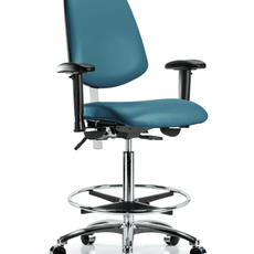 Class 100 Vinyl Clean Room Chair - High Bench Height with Medium Back, Adjustable Arms, Chrome Foot Ring, & Casters in Marine Blue Supernova Vinyl - NCR-VHBCH-MB-CR-T0-A1-CF-CC-8801