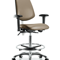 Class 100 Vinyl Clean Room Chair - High Bench Height with Medium Back, Adjustable Arms, Chrome Foot Ring, & Casters in Taupe Supernova Vinyl - NCR-VHBCH-MB-CR-T0-A1-CF-CC-8809