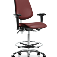 Class 100 Vinyl Clean Room Chair - High Bench Height with Medium Back, Adjustable Arms, Chrome Foot Ring, & Casters in Borscht Supernova Vinyl - NCR-VHBCH-MB-CR-T0-A1-CF-CC-8815