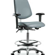 Class 100 Vinyl Clean Room Chair - High Bench Height with Medium Back, Adjustable Arms, Chrome Foot Ring, & Casters in Storm Supernova Vinyl - NCR-VHBCH-MB-CR-T0-A1-CF-CC-8822