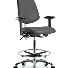 Class 100 Vinyl Clean Room Chair - High Bench Height with Medium Back, Adjustable Arms, Chrome Foot Ring, & Casters in Carbon Supernova Vinyl - NCR-VHBCH-MB-CR-T0-A1-CF-CC-8823