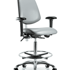 Class 100 Vinyl Clean Room Chair - High Bench Height with Medium Back, Adjustable Arms, Chrome Foot Ring, & Casters in Sterling Supernova Vinyl - NCR-VHBCH-MB-CR-T0-A1-CF-CC-8840