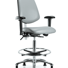 Class 100 Vinyl Clean Room Chair - High Bench Height with Medium Back, Adjustable Arms, Chrome Foot Ring, & Stationary Glides in Dove Trailblazer Vinyl - NCR-VHBCH-MB-CR-T0-A1-CF-RG-8567