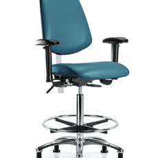 Class 100 Vinyl Clean Room Chair - High Bench Height with Medium Back, Adjustable Arms, Chrome Foot Ring, & Stationary Glides in Marine Blue Supernova Vinyl - NCR-VHBCH-MB-CR-T0-A1-CF-RG-8801