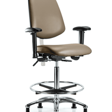 Class 100 Vinyl Clean Room Chair - High Bench Height with Medium Back, Adjustable Arms, Chrome Foot Ring, & Stationary Glides in Taupe Supernova Vinyl - NCR-VHBCH-MB-CR-T0-A1-CF-RG-8809