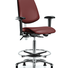 Class 100 Vinyl Clean Room Chair - High Bench Height with Medium Back, Adjustable Arms, Chrome Foot Ring, & Stationary Glides in Borscht Supernova Vinyl - NCR-VHBCH-MB-CR-T0-A1-CF-RG-8815