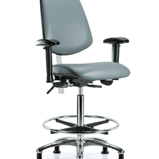 Class 100 Vinyl Clean Room Chair - High Bench Height with Medium Back, Adjustable Arms, Chrome Foot Ring, & Stationary Glides in Storm Supernova Vinyl - NCR-VHBCH-MB-CR-T0-A1-CF-RG-8822