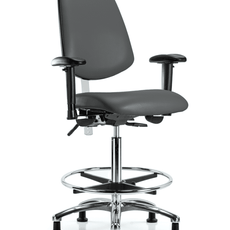Class 100 Vinyl Clean Room Chair - High Bench Height with Medium Back, Adjustable Arms, Chrome Foot Ring, & Stationary Glides in Carbon Supernova Vinyl - NCR-VHBCH-MB-CR-T0-A1-CF-RG-8823