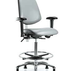 Class 100 Vinyl Clean Room Chair - High Bench Height with Medium Back, Adjustable Arms, Chrome Foot Ring, & Stationary Glides in Sterling Supernova Vinyl - NCR-VHBCH-MB-CR-T0-A1-CF-RG-8840