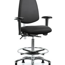 Class 100 Vinyl Clean Room Chair - High Bench Height with Medium Back, Seat Tilt, Adjustable Arms, Chrome Foot Ring, & Stationary Glides in Carbon Supernova Vinyl - NCR-VHBCH-MB-CR-T1-A1-CF-RG-8823
