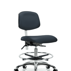 Class 100 Vinyl Clean Room Chair - Medium Bench Height with Chrome Foot Ring & Casters in Imperial Blue Trailblazer Vinyl - NCR-VMBCH-CR-T0-A0-CF-CC-8582