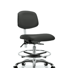 Class 100 Vinyl Clean Room Chair - Medium Bench Height with Chrome Foot Ring & Casters in Charcoal Trailblazer Vinyl - NCR-VMBCH-CR-T0-A0-CF-CC-8605