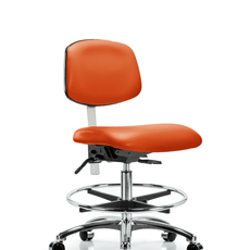 Class 100 Vinyl Clean Room Chair - Medium Bench Height with Chrome Foot Ring & Casters in Orange Kist Trailblazer Vinyl - NCR-VMBCH-CR-T0-A0-CF-CC-8613