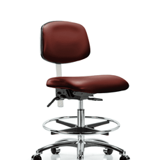 Class 100 Vinyl Clean Room Chair - Medium Bench Height with Chrome Foot Ring & Casters in Borscht Supernova Vinyl - NCR-VMBCH-CR-T0-A0-CF-CC-8815