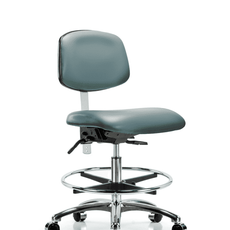 Class 100 Vinyl Clean Room Chair - Medium Bench Height with Chrome Foot Ring & Casters in Storm Supernova Vinyl - NCR-VMBCH-CR-T0-A0-CF-CC-8822