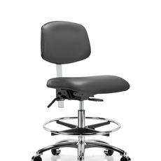Class 100 Vinyl Clean Room Chair - Medium Bench Height with Chrome Foot Ring & Casters in Carbon Supernova Vinyl - NCR-VMBCH-CR-T0-A0-CF-CC-8823