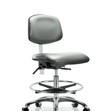 Class 100 Vinyl Clean Room Chair - Medium Bench Height with Chrome Foot Ring & Casters in Sterling Supernova Vinyl - NCR-VMBCH-CR-T0-A0-CF-CC-8840