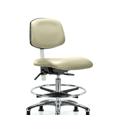 Class 100 Vinyl Clean Room Chair - Medium Bench Height with Chrome Foot Ring & Stationary Glides in Adobe White Trailblazer Vinyl - NCR-VMBCH-CR-T0-A0-CF-RG-8501