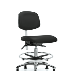 Class 100 Vinyl Clean Room Chair - Medium Bench Height with Chrome Foot Ring & Stationary Glides in Black Trailblazer Vinyl - NCR-VMBCH-CR-T0-A0-CF-RG-8540