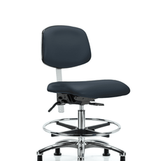 Class 100 Vinyl Clean Room Chair - Medium Bench Height with Chrome Foot Ring & Stationary Glides in Imperial Blue Trailblazer Vinyl - NCR-VMBCH-CR-T0-A0-CF-RG-8582